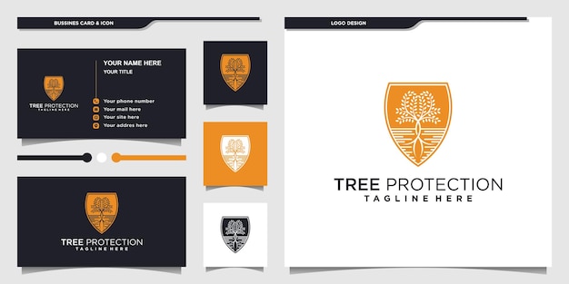 Création De Logo De Protection D'arbre Abstrait Avec Des Couleurs D'espace Négatives Uniques Vektor Premium