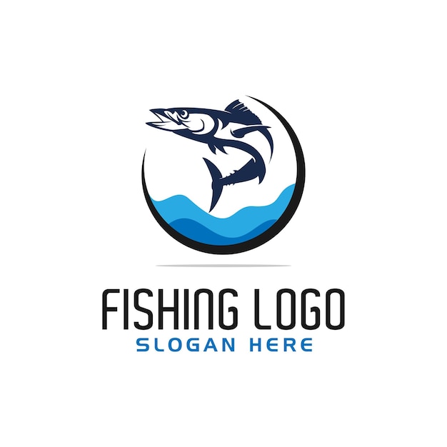 Création De Logo De Saut De Poisson Roi Pour Le Logo De Pêche En Cercle Et Emblèmes De Modèle Vectoriel De Logo D'eau