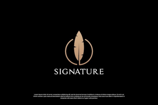 Création de logo de signature de plume d'or Modèle de logo de stylo plume