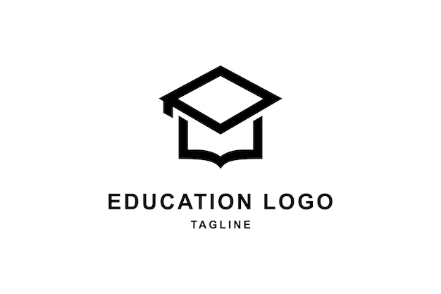 Vecteur création de logo simple d'éducation avec chapeau toga et symbole de livre