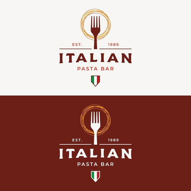 Création de logo spaghetti italien avec fourchette et pâtes Logo pour la restauration et la gastronomie