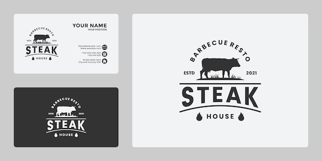 Création De Logo De Steak De Boeuf Vintage Pour Menu Restaurant, Ranch, Ferme
