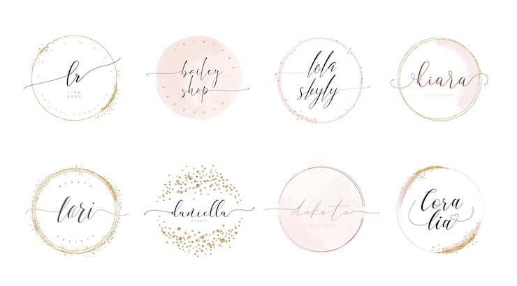 Création de logo de style calligraphique rond féminin avec des confettis scintillants