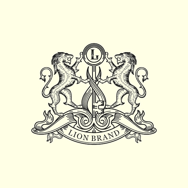 Vecteur création de logo de style de ligne moderne héraldique du lion