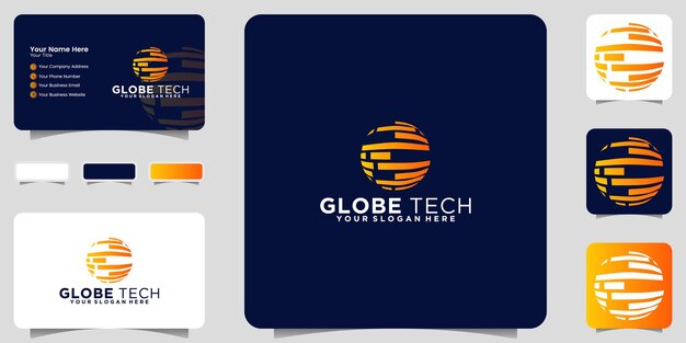 Création De Logo Tech Globe Avec Rayures Et Carte De Visite