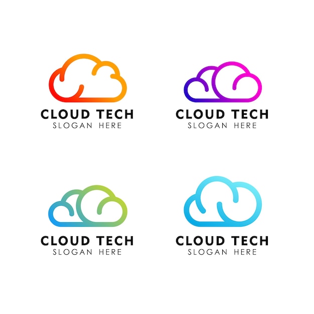 Création De Logo De Technologie Cloud Dans Le Style D'art En Ligne. Icône De Vecteur De Conception De Logo De Nuage Simple.