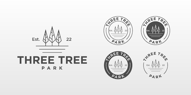 Création De Logo De Trois Arbres Dans Le Parc Avec Modèle De Carte De Visite