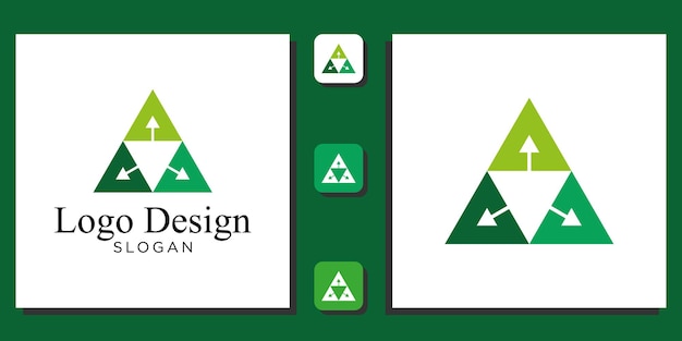 création de logo trois symboles triangle vert flèche vers le haut connexion avec le modèle d'application