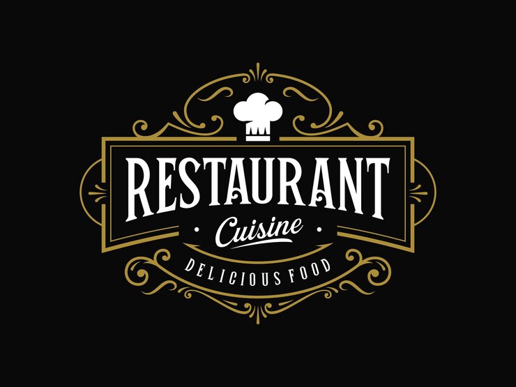 Vecteur création de logo de typographie ornée vintage de cuisine de restaurant