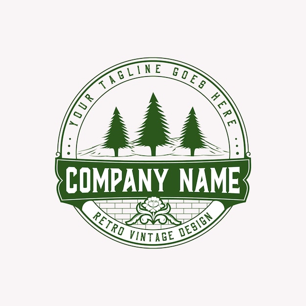 Création de logo unique hipster badge de timbre d'entreprise de ferme de pin vintage rétro
