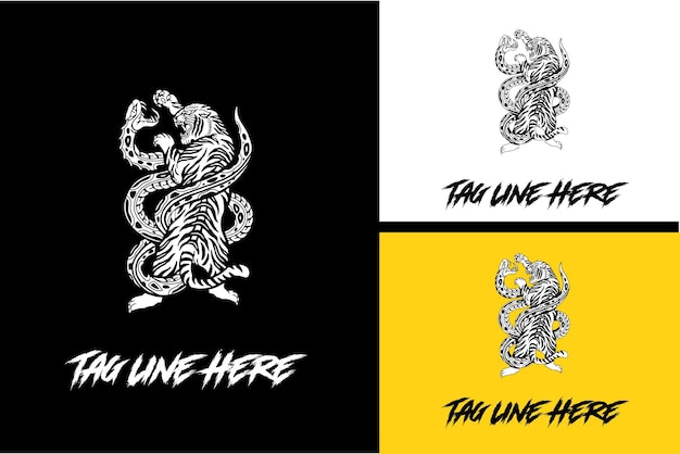 Création De Logo De Vecteur Tigre Et Serpent Noir Et Blanc