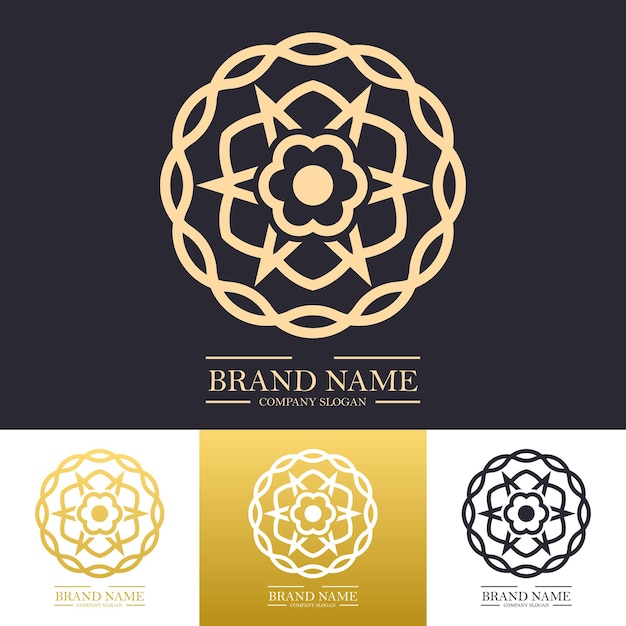 Création De Logo Vectoriel De Luxe Avec Couleur Dorée Et étoile De Mandala Tordue Ou Concept D'art En Ligne Floral