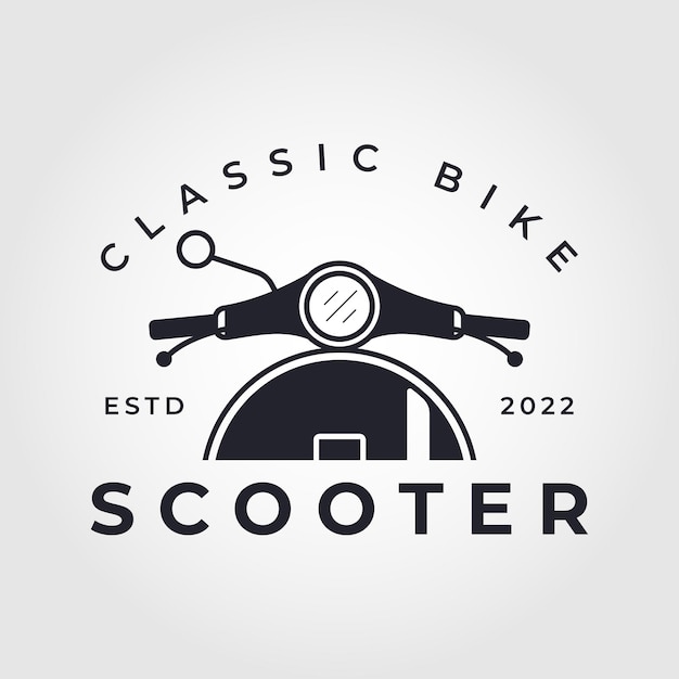 Création de logo de vélo de scooter Conception de vecteur de vue de face de scooter rétro