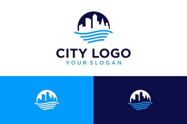 Création De Logo De Ville Avec Bâtiment Et Mer