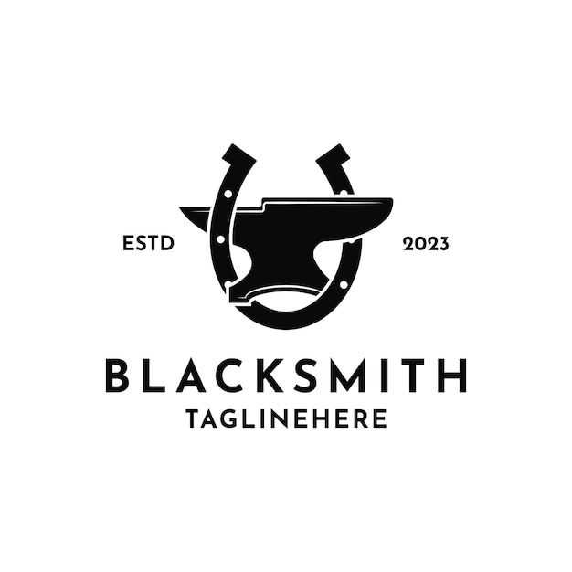 Création de logo Vintage Blacksmith avec enclume et fer à cheval