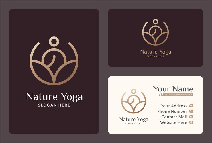 Vecteur création de logo de yoga en ligne mono avec modèle de carte de visite.