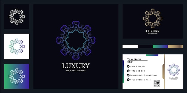 Création De Modèle De Logo De Luxe Mandala Ou Ornement Avec Carte De Visite.