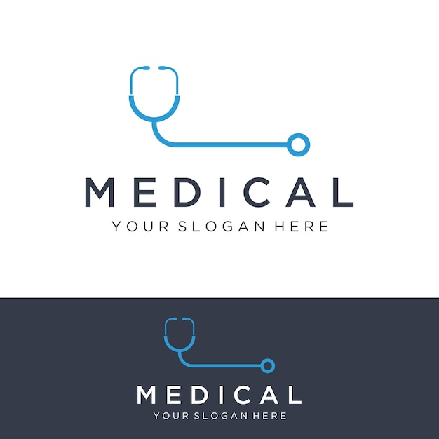 Création de modèle de logo médecin stéthoscope pour les soins de santé avec idée créative Illustration vectorielle