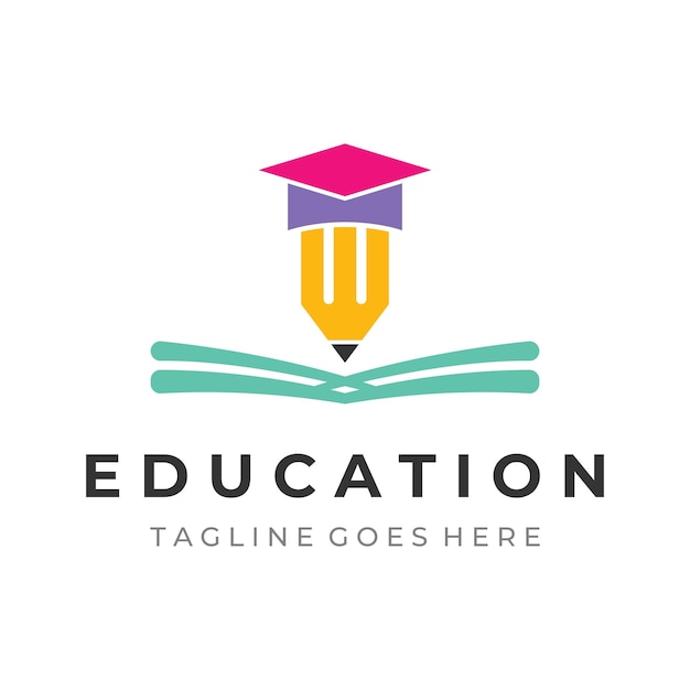 Vecteur création de modèle de logo pour l'éducation des étudiants créatifs avec un crayon à chapeau ou un signe de styloinspiré par les étudiants diplôméslogos pour les universités, les collèges d'éducation et les écoles