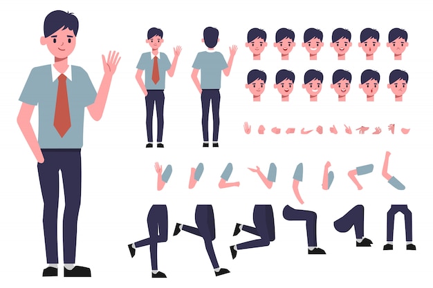 Création de personnage d'homme d'affaires pour l'animation. Prêt pour l'émotion et la bouche du visage animé.