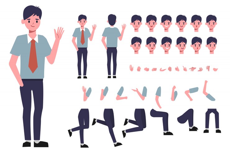 Vecteur création de personnage d'homme d'affaires pour l'animation. prêt pour l'émotion et la bouche du visage animé.