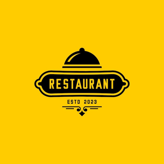 Vecteur création vectorielle d'un logo de restaurant sur fond jaune