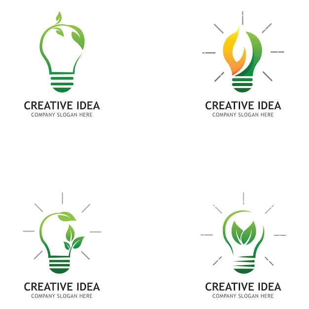 Creative Abstract Green Bulb Leaf Logo Design Vector Symbol Illustration