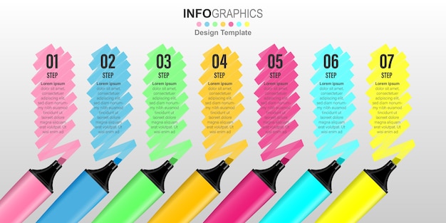 Vecteur creative business met en évidence les infographies 7 étape.