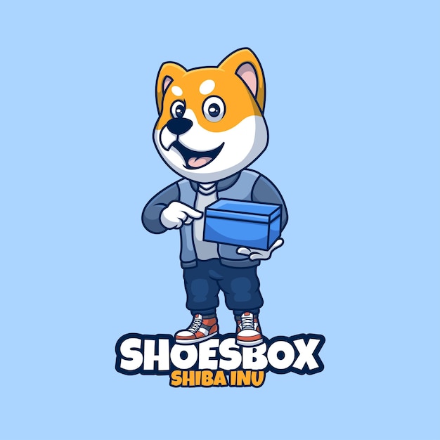 Creative Cartoon Shiba Inu Chaussures Boîte Mascotte Caractère Logo Design