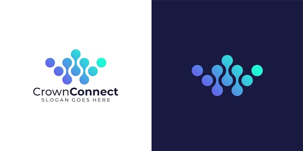 Creative Crown Connect Logo King Tech et Dot Connected avec la technologie de style moderne Icône du logo