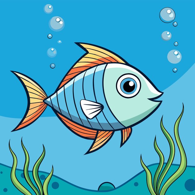 Vecteur créatures marines d'aquarium poissons sous-marins tropicaux faune marine dessinés à la main dessin animé plat élégant