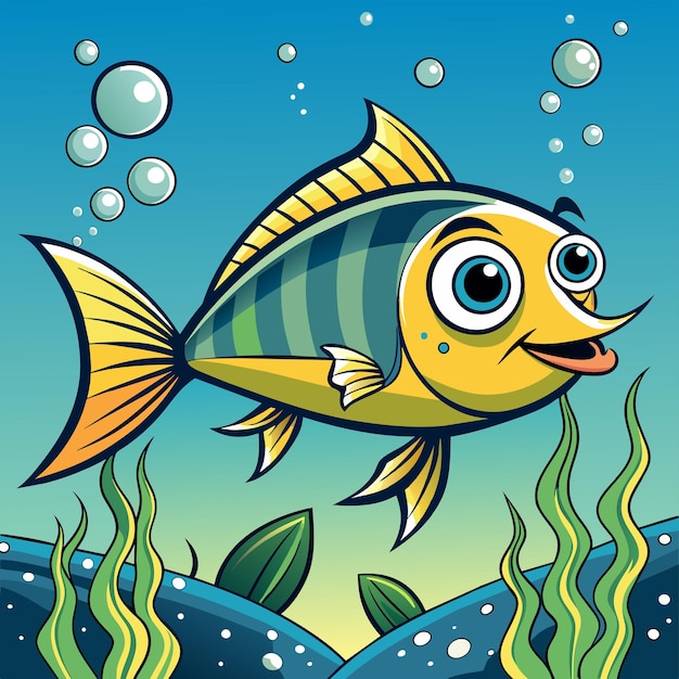 Vecteur créatures marines d'aquarium poissons sous-marins tropicaux faune marine dessinés à la main dessin animé plat élégant