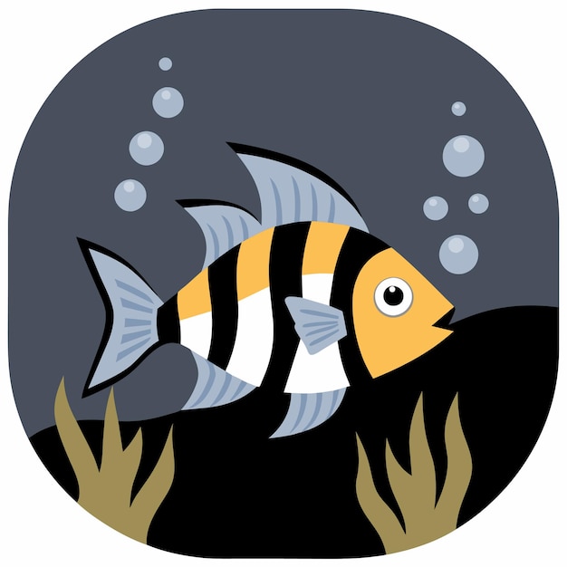 Vecteur créatures marines d'aquarium poissons sous-marins tropicaux faune marine dessinés à la main dessin animé plat élégant