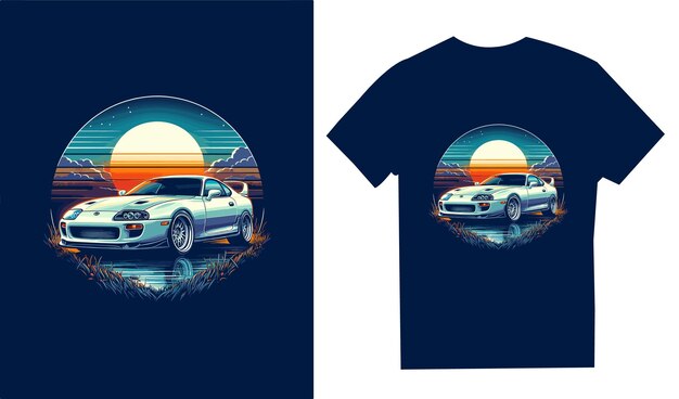 Créez une illustration vectorielle enchanteresse destinée à un t-shirt représentant une voiture vintage emblématique.