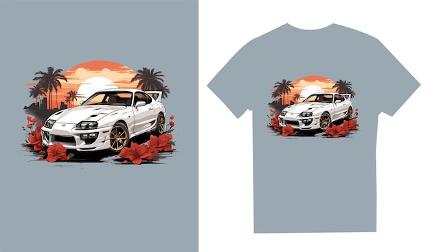 Créez une illustration vectorielle enchanteresse destinée à un t-shirt représentant une voiture vintage emblématique.
