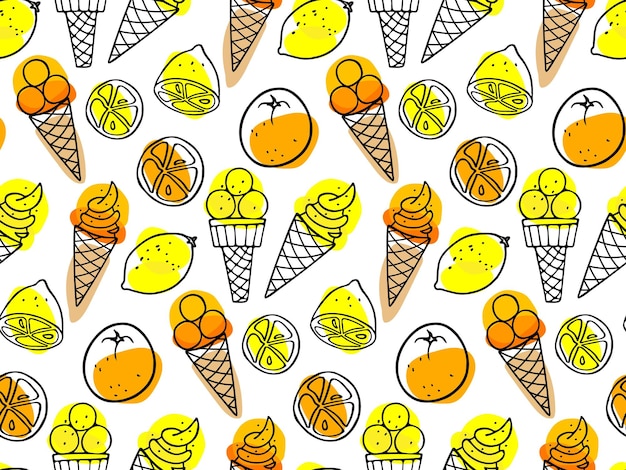 Vecteur crème glacée et agrumes modèle sans couture crème glacée illustration répétée fruits orange et citron
