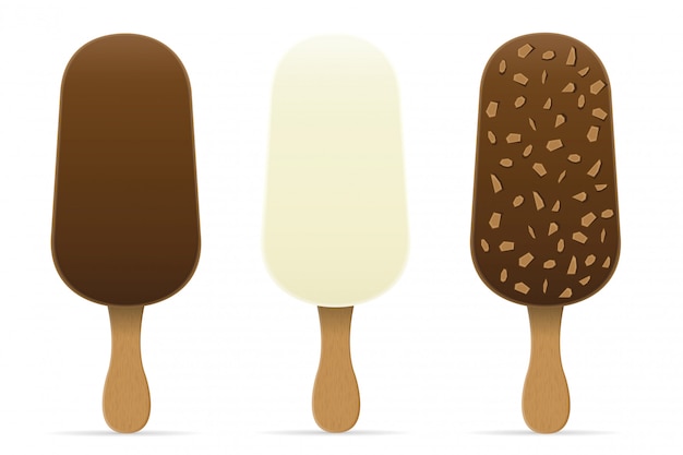 Crème glacée au glaçage au chocolat sur illustration vectorielle bâton