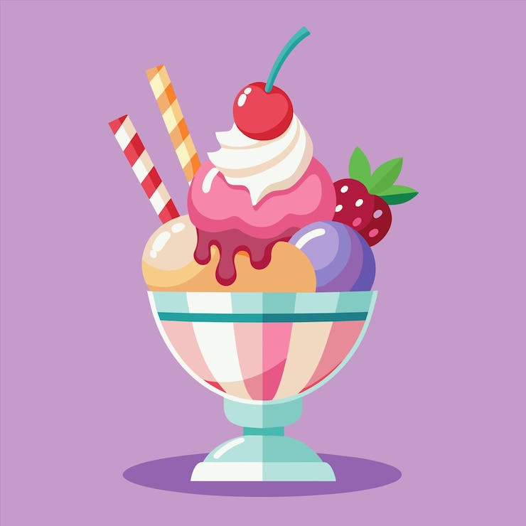 Vecteur une crème glacée aux fraises avec des fraises sur le dessus
