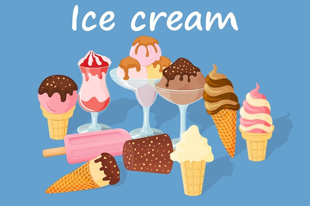 Crème glacée Dessert d'été sucré Illustration vectorielle Un ensemble de crème glacée