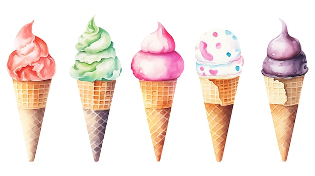 Une crème glacée d'été à l'aquarelle réaliste sur fond blanc