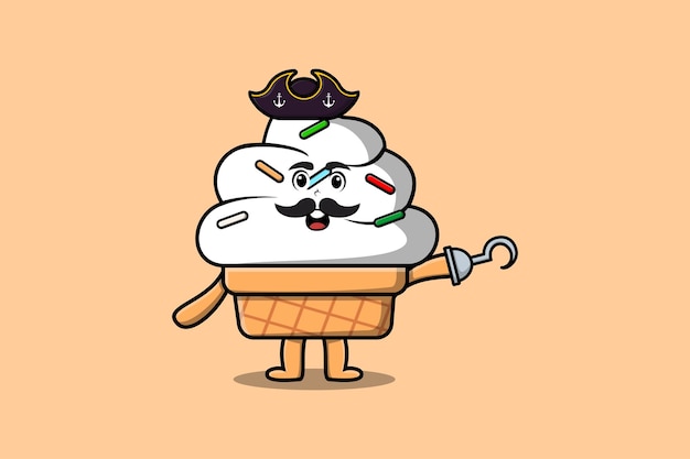 Crème Glacée De Pirate De Dessin Animé Mignon Avec La Main De Crochet Dans La Conception De Style Moderne 3d