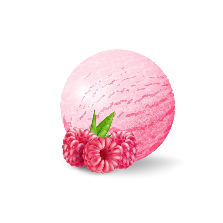 Vecteur crème glacée réaliste boule de crème glacée rose avec saveur de framboise delicious dessert d'été 3d