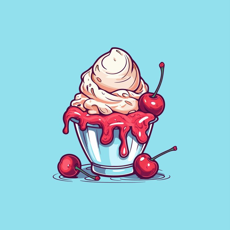 Vecteur crème glacée à la vanille à la cerise illustration clip art