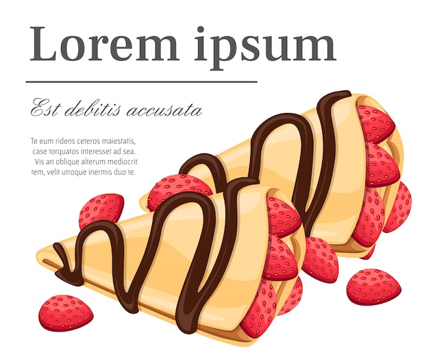 Crêpe Aux Crêpes Savoureuses Aux Fraises Et Au Chocolat, Lieu D'illustration De Votre Texte Sur La Page Du Site Web De Fond Blanc Et Application Mobile