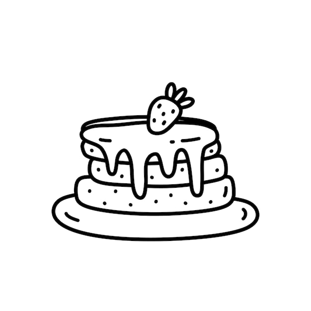 Crêpes Mignonnes Avec Confiture De Fraises Décorées De Baies Illustration De Doodle Dessinés à La Main