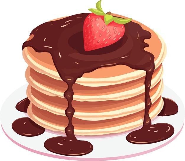 Des crêpes vectorielles sur assiette avec du chocolat et des fraises