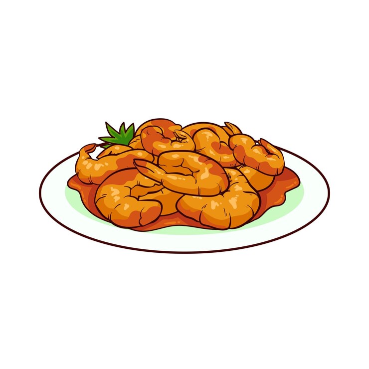 crevettes frites dessinées à la main avec sauce