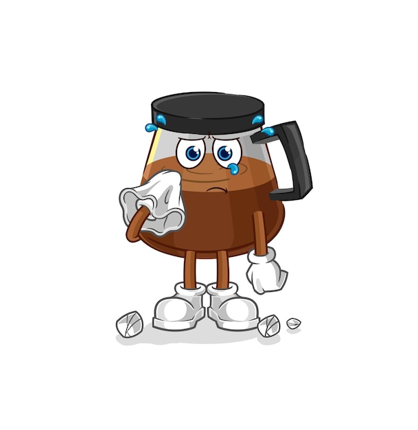 Cri de machine à café avec un vecteur de mascotte de dessin animé de tissu