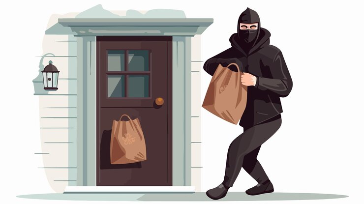 Vecteur un criminel drôle avec un sac d'argent en tenue noire