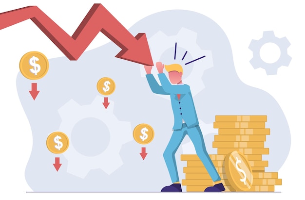 Vecteur crise financière l'homme d'affaires essaye d'arrêter des pertes